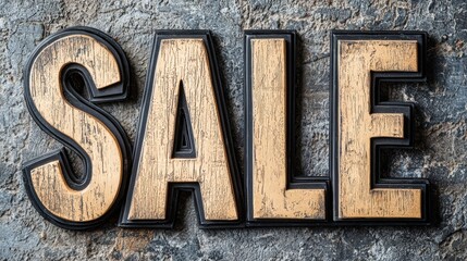 Rustic wooden sale sign displayed prominently on a weathered wall highlighting a special offer