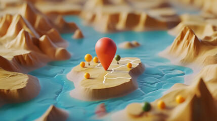 Aufkleber - Mountain landscape map with red GPS location pin marking a destination on the scenic rocky terrain  Concept of travel navigation