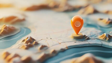 Aufkleber - Navigation map with location pin pointing towards adventure and in the natural landscape  Concept of planning strategy and decision making for a successful outdoor expedition or journey
