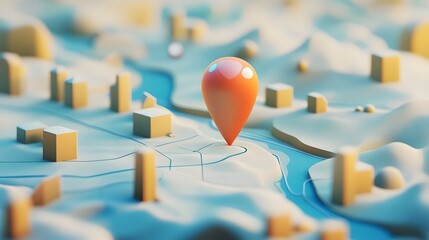 Poster - Navigational Pin Marker on 3D Topographical Map Layout for Travel Adventure and Strategic Planning Concepts