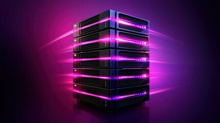 Wall Mural - a sleek, modern server stack illuminated by vibrant pink lights against a dark backdrop