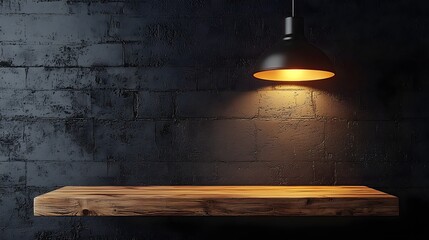 Wall Mural - illuminated minimalist wooden table for product showcase with copy space