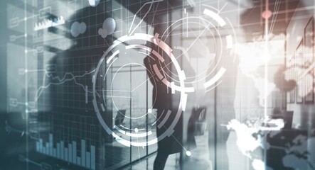 Wall Mural - business intelligence control interface marketing finance management. silhouettes in the background