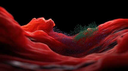 Wall Mural - Abstract representation of flowing red and colorful particles in a dynamic wave-like formation