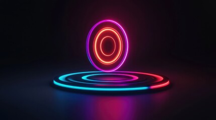 Wall Mural - Neon rings glowing in a dark environment, creating a futuristic ambiance with smooth reflections