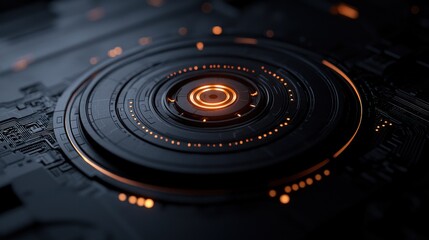 Wall Mural - Futuristic technology design featuring intricate circular patterns and glowing orange accents