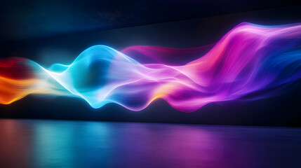 Wall Mural - vibrant abstract wave of colorful light flows across a dark background, creating a modern and dynami