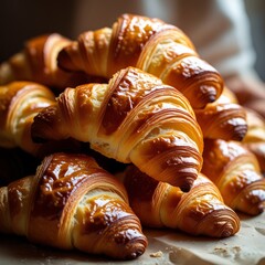 A fresh, sweet chocolate croissant pastry on a rustic wooden breakfast table