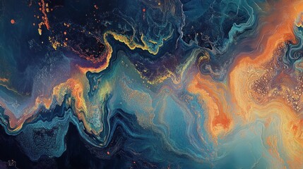 Aufkleber - Abstract swirling vibrant blue, orange, and yellow paint texture.