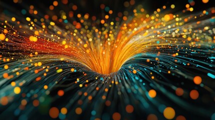 Poster - Abstract swirling vortex of vibrant light trails and particles.