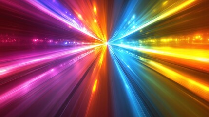 Poster - Abstract vibrant colorful light rays converging at a central point, creating a dynamic and energetic composition.
