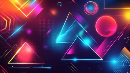 Poster - Abstract vibrant neon geometric shapes background.