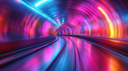 Aufkleber - Abstract vibrant neon tunnel with glowing lights and speed lines.