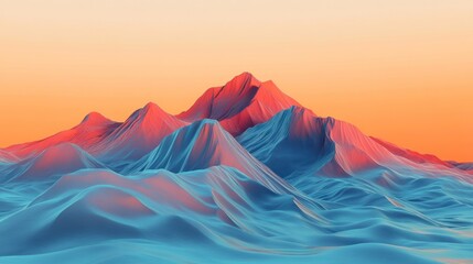 Poster - Abstract vibrant sunset landscape with stylized mountains and smooth curves.