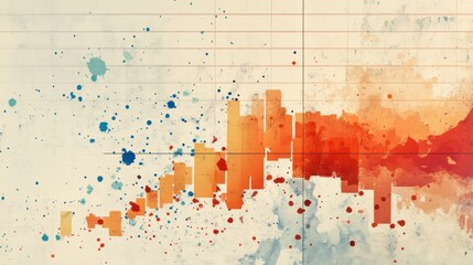 Poster - Abstract watercolor painting with color splashes and grid lines on textured paper background.