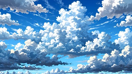 sunny day sky with white fluffy clouds wallpaper