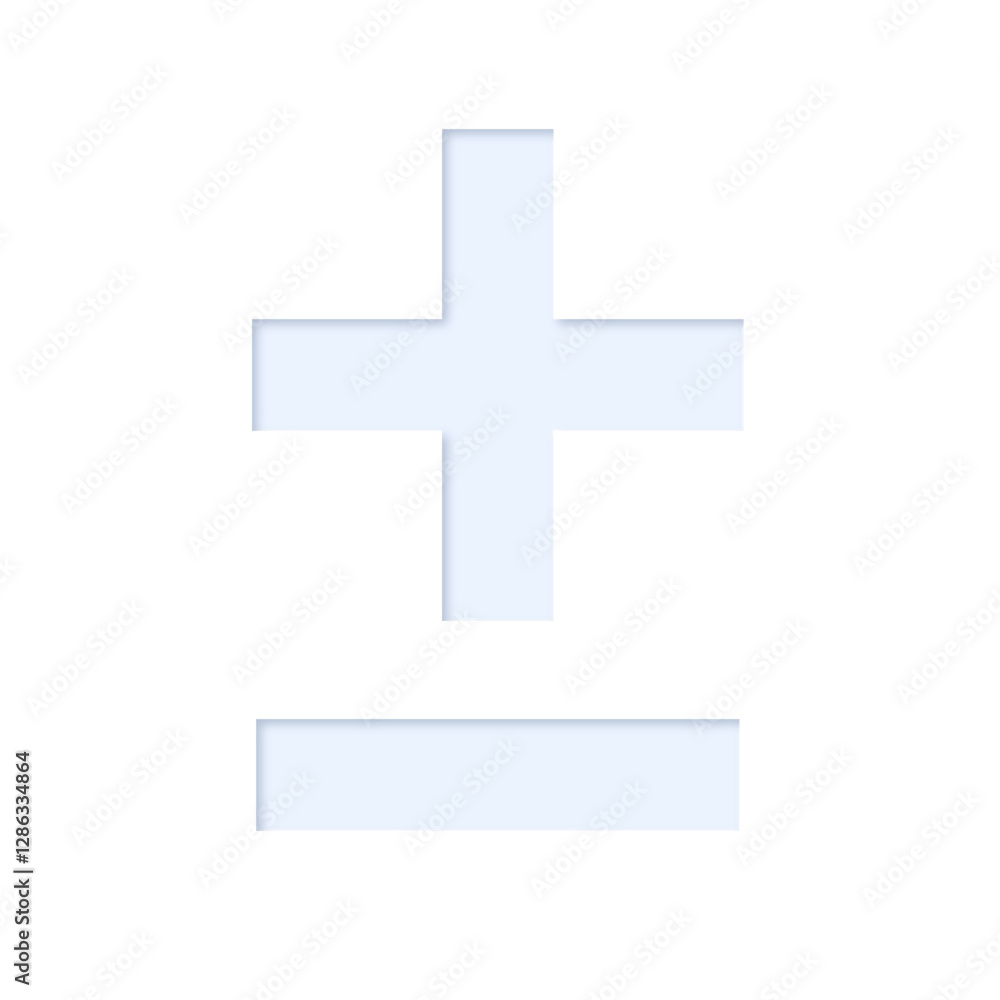 plus-minus sign in light blue color with inner shadow and cutout effect ...