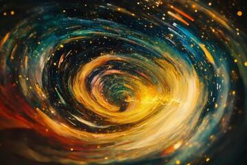 Wall Mural - A swirling vortex of colors illuminated by streaks of golden light