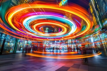 Wall Mural - A swirling vortex of colors illuminated by streaks of golden light