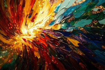 Wall Mural - A swirling vortex of colors illuminated by streaks of golden light