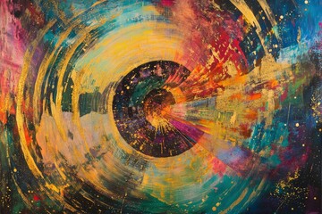Wall Mural - A swirling vortex of colors illuminated by streaks of golden light