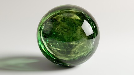 Wall Mural - a translucent green glass sphere reflecting light on a smooth surface, showcasing intricate patterns