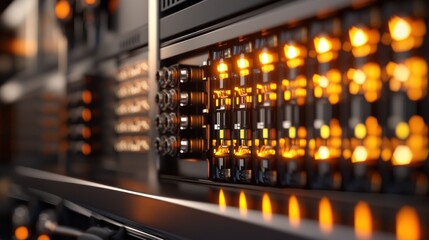 Wall Mural - close-up view of illuminated server components in a data center showcasing technology in action