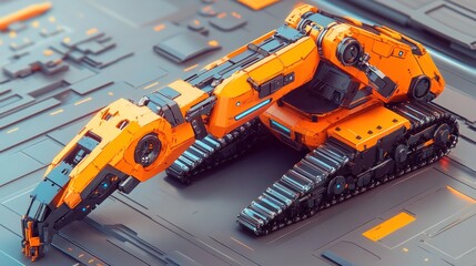 Leinwandbilder - Orange robotic excavator on futuristic surface