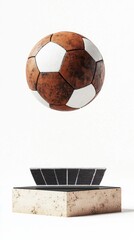 Canvas Print - The soccer ball above the platform floats in the air