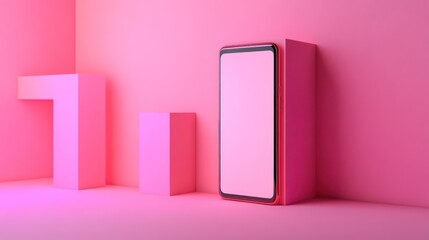 Aufkleber - Pink phone mockup, growth chart, minimal studio