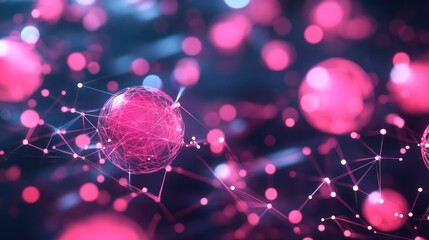Poster - Pink spheres network digital background