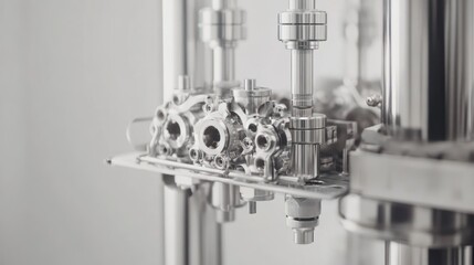 Fototapete - Precision metal parts in lab machinery, close-up