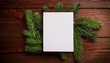 © Kyle - christmas 7x5 card mockup template on natural fir twigs on wooden background design element for christmas and new year congratulation rsvp thank you greeting or invitation card sale