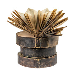 Wall Mural - A stack of antique books, the top book open to reveal aged, yellowed pages detailed texture