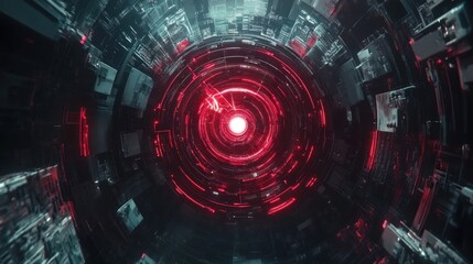 Poster - Red energy core spinning futuristic tunnel