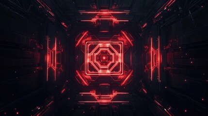 Poster - Red glowing digital tunnel, abstract background, futuristic design, technology concept