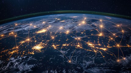 Wall Mural - a web of glowing connections in a digital network, symbolizing global communication.