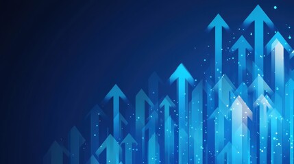 Canvas Print - abstract blue arrows pointing upward, symbolizing growth and progress against a dark background