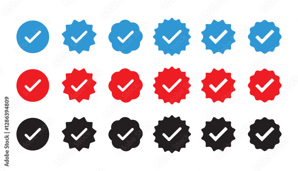 Checkmark tick icon set. Social media account verification icons ...
