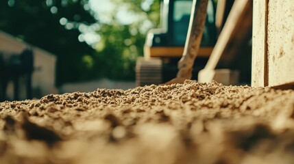 Aufkleber - Sand pile, construction site, excavator background, building project