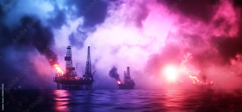 Oil Rig Disaster at Sea Dramatic Scene Stock Photo | Adobe Stock