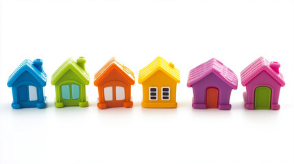 set of plastic house toy 3d different colors isolated on white background