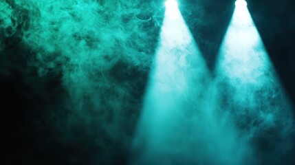 Canvas Print - Dramatic lighting with teal smoke filling the stage, creating an atmospheric backdrop for performances