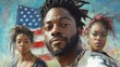 © pisan - Powerful Artistic portrait of an African American man and woman with the American flag in the background showcasing diversity and patriotism Celebrate unity, pride, and cultural heritage with this