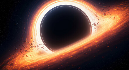 Wall Mural - Enigmatic black hole warps spacetime with glowing accretion disk