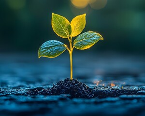 Canvas Print - Glowing Plant Sprouting Through Concrete Floor Symbolizing Resilience and Breakthrough Growth in Challenging Markets