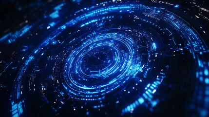 Wall Mural - futuristic technology background with glowing circular holograms and circuit board elements. high-te