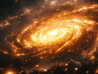 Wall Mural - breathtaking swirling spiral galaxy with golden stars surrounded by glowing cosmic dust and vibrant 
