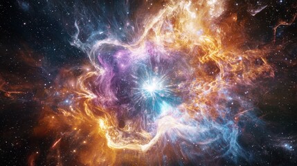 Wall Mural - a quantum nebula pulses with energy, its shifting hues creating an ever-changing cosmic display