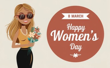 Wall Mural - 8 march happy women's day . a young woman with long blonde hair